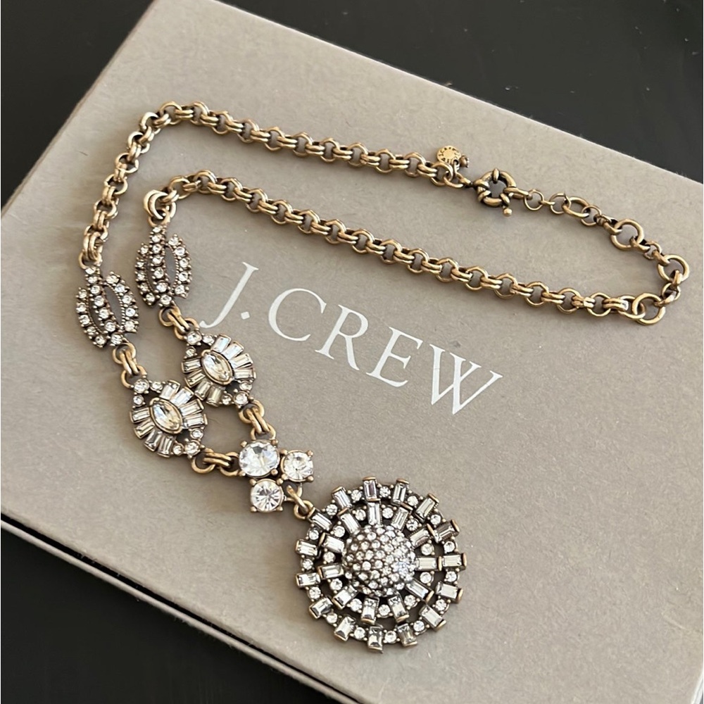 NWOT J.Crew Crystal and Gold Brass Necklace with Original Box
